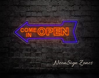 Custom Come In Open Arrow LED-neonbord voor etalage of ingang bedrijfswinkel