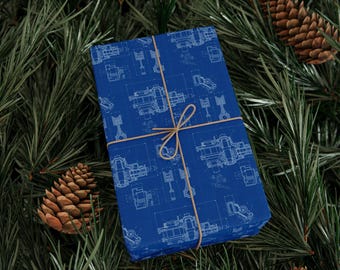Wrapping Paper - Blueprint Style - Car Engine and Pistons, Ideal for Car Enthusiasts, Mechanics, Engineers, Birthdays, Special Events