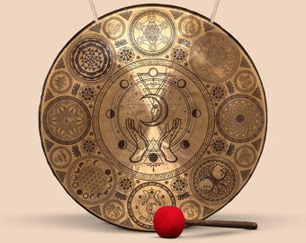 Chao Gong realizzato a mano, con design a eclissi solare, strumento per la meditazione e la guarigione sonora (50–100 cm)