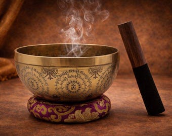 Tibetan Singing Bowl – Laser Engraved Sacred Geometry Design – Sound Healing & Meditation