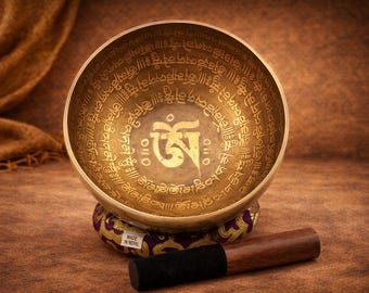 Handcrafted Tibetan Singing Bowl with Om Mantra | Nepal Meditation Sound Bowl | Yoga, Healing & Mindfulness Decor