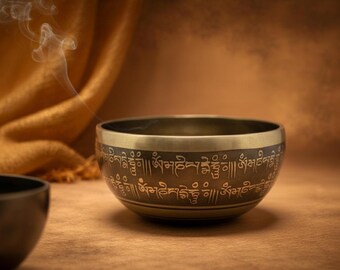Sacred Tibetan Mantra Singing Bowl | Hand-Carved Nepalese Meditation & Chakra Healing Bowl