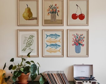 Gallery Frame Set Mockups, 6 Frames Boho Wood Frame Mockup 3x4 Vertical Mockup, Poster Mockup, Modern Interior Art Print Mockup PSD / 3x4