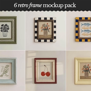 Set van 6 mockup-portretten met lijst | Verticale mockupbundel van 4 x 5 voor creatievelingen, eenvoudige retro-muurkunst, unieke retroset postermodel