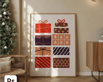 Christmas Poster Mockup, Artwork Frame Mockup, Woman with Poster, Festive Frame Mockup, Frame Mockup Christmas, Poster Mockups PSD / 5x7