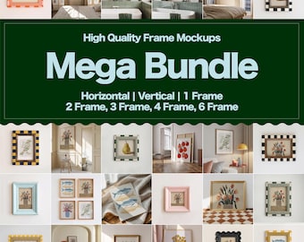 Ultimate Farmhouse Frame Mockup Bundle, Japandi Wall Art Mockup Set Wood Framed Canvas Mockup Rustic Art Mockup Cottage Print Template PSD