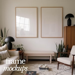 2 Mockup de quadros PSD, Mockup de quadros, Mockup de quadros duplos, Conjunto de 2 Mockups, Exibição de arte de parede, Mockup de pôster, Mockup de pôster de parede interna PSD