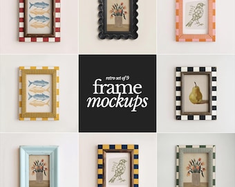 Unique Mockup Set, Retro Frame Mockup Bundle for Creative, Unique Frame Mockups for Artwork, Bundle Pack Artwork Mockups PSD Vertical Frame