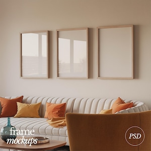 Set of 3 Frame Mockup, Three Multiple Gallery Set 3 Bundle, Poster Mockup Leaning Wall, Minimal A4 Boho Wood Vertical Psd DIN Photoshop A3