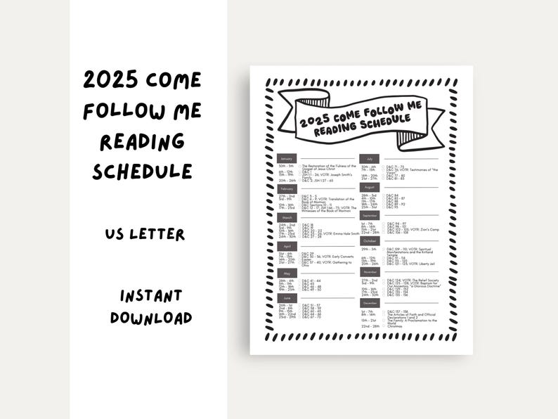 Come Follow Me 2025 Reading Schedule PLUS Bookmark LDS Doctrine