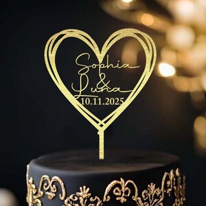 Personalized Heart Wedding Cake Topper,custom names and date,romantic script,keepsake decor,Anniversary Cake toppers,Cake Topper for Wedding