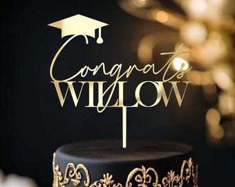 Custom Graduation Cake Topper, Acrylic or Wood, Congrats Grad