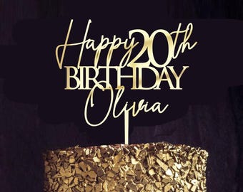 20th Birthday Cake Topper,Personalized Birthday Cake Topper,Happy 18th 30th 40th 50th Birthday, Custom Gold Cake Topper