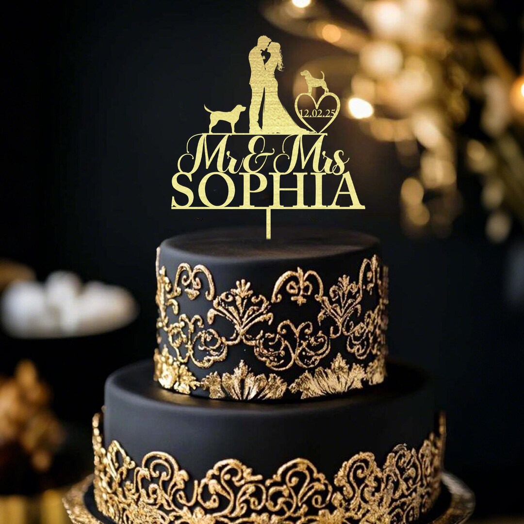 Wedding Cake Topper With Dog, Dog Cake Topper, Bride and Groom Cake ...