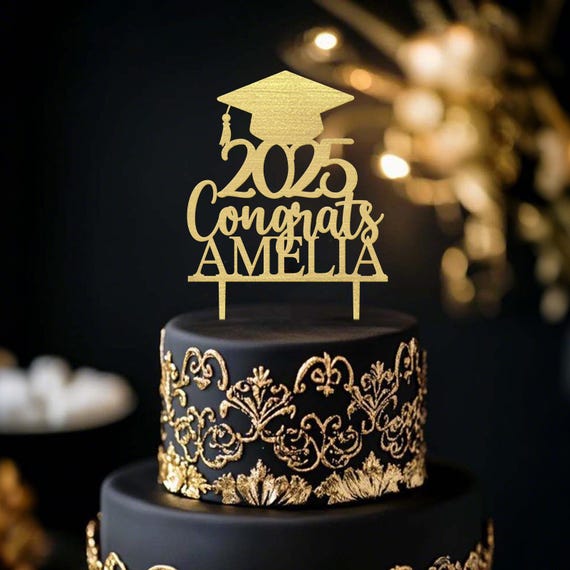 Qertesl Masters Graduation Cake Topper - 2025 Congrats Grad Gold Decor For Graduation Party Cakes - View #5