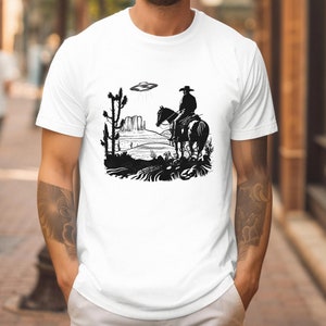Ufo Western Shirt, Vintage Cowboy Tee, Retro Shirt, Rodeo T Shirt, Wild West Shirt, Western Oversized Tee, Unisex, UFO Shirt