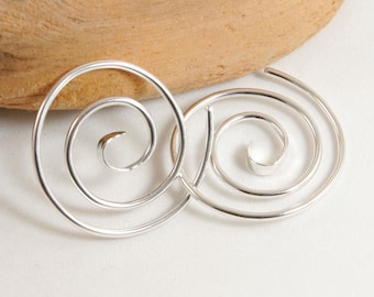 Double Spiral Gauged Earrings, Sterling Silver 14 Gauge 16 Gauge 12g, Spiral Swirl Earrings, Body Jewelry, Ear Gauges