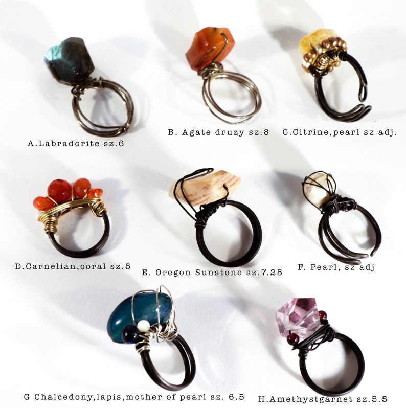 Chunky Gemstone Statement Ring OOAK Choose One Fun Fashion Real Gems Steel