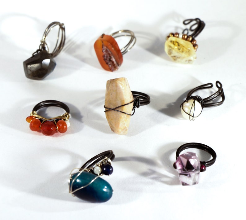 Chunky Gemstone Statement Ring OOAK Choose One Fun Fashion Real Gems Steel