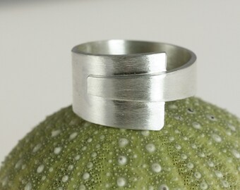 Modern Handmade Silver Overlap Ring 6.5 Wraparound Industrial Chic Men or Women