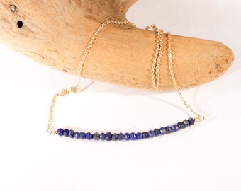 Gemstone Bar Necklace in Lapis and Gold is Graphic, Modern, Delicate