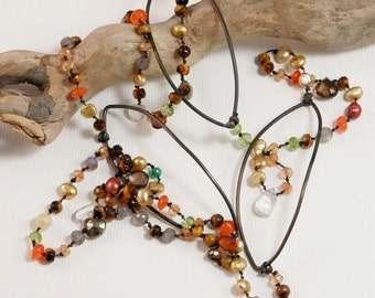 Gemstone Necklace w/ Steel- One of a Kind and Hand Knotted 36"