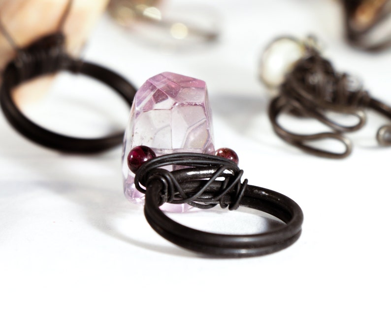 Chunky Gemstone Statement Ring OOAK Choose One Fun Fashion Real Gems Steel