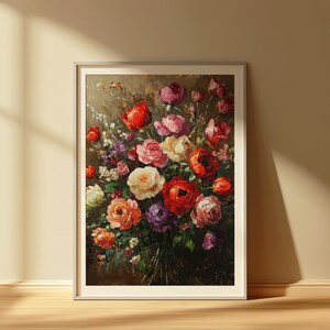 Vibrant Floral Oil Painting Print | Romantic Colorful Bouquet Wall Art | Lush Flower Brushstroke Poster Download | Digital Art | Garden Glow