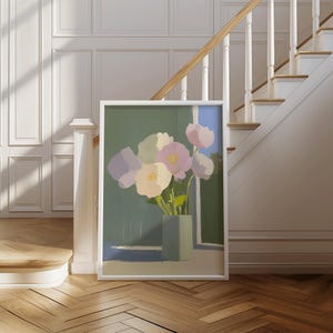 Soft Minimalist Flower Vase Art | Pastel Still Life Painting Print | Quiet Botanical Digital Wall Decor | Digital Art | The Morning