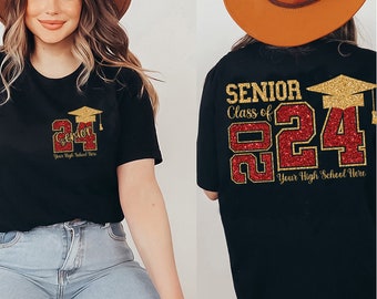 Digital File Senior Class of 2024 Gift Custom Name High School Student Gliter Gold Download Front and Back