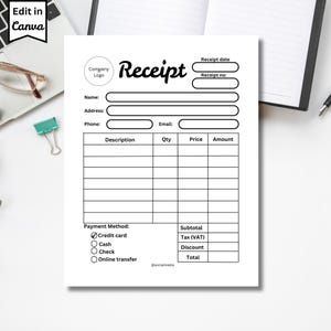 Editable Receipt Template, Order Form Template, Small Business Receipt, Receipt Form, Sales Receipt, Canva Template, Instant download