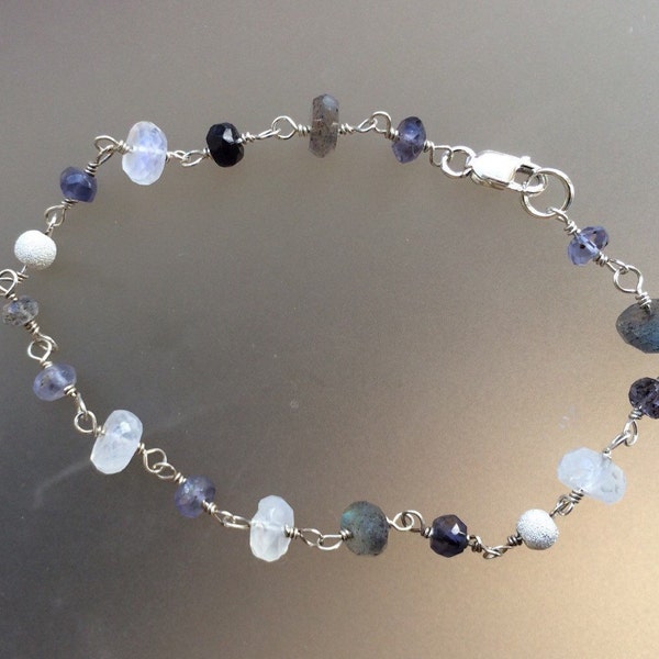 Sterling, iolote, moonstone, Labradorite, and stardust Bracelet