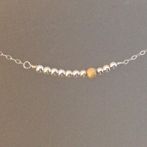 Sterling Silver Bead and Stardust Gold Necklace, everyday jewelry, layering, two tone, Simple, seamless, wire wrapped