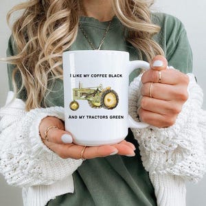Green Tractor Ceramic Mug, Farm Coffee Cup, Ag Farming Gift, Black Coffee Mug, Tractor Lover Gift