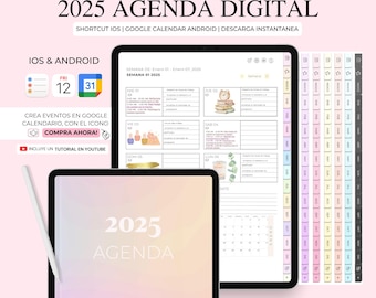 Spanish 2025 Digital Planner for iPad & Tablet, Apple and Google Calendar to Set Reminders, Daily Planner, GoodNotes Planner, Agenda 2025