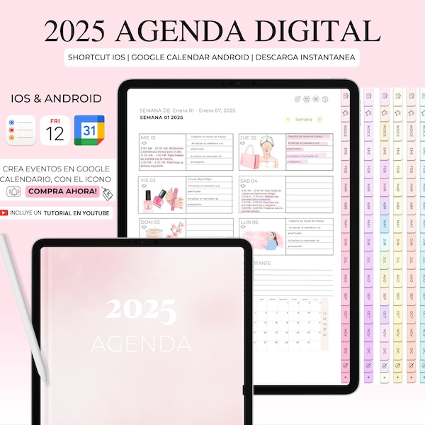 Spanischer 2025 Digitaler Planer für iPad & Tablet, Apple und Google Kalender zum Festlegen von Erinnerungen, Tagesplaner, GoodNotes Planer, Agenda 2025