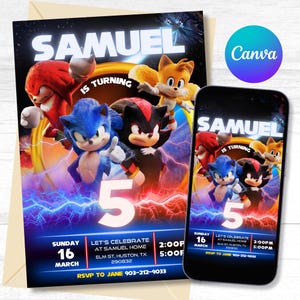 3 Faire-part d'anniversaire Sonic, Faire-part de fête pour garçons Super hérisson, Faire-part de fête Super Sonic, Faire-part Sonic modifiable sur Canva, SONIC