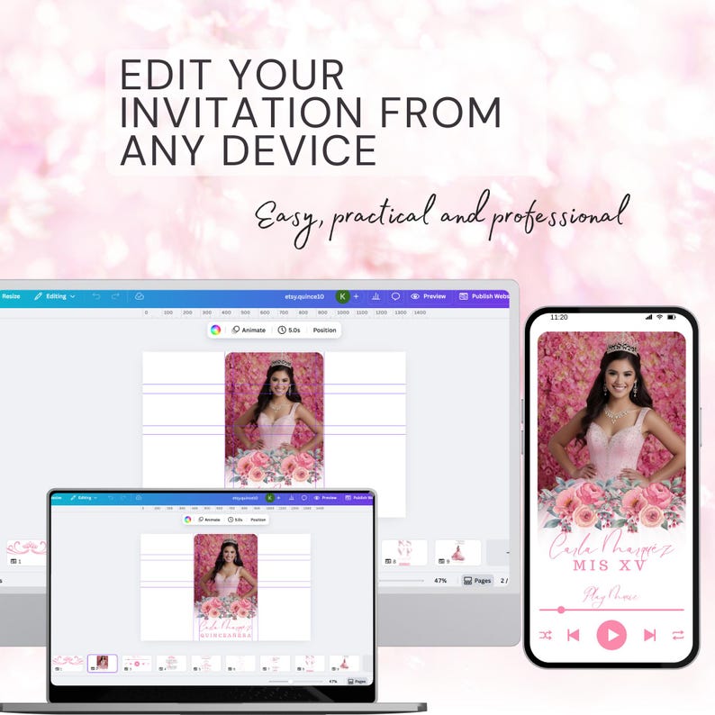 Digital Quinceañera Invitation: Editable RSVP Template (instant ...