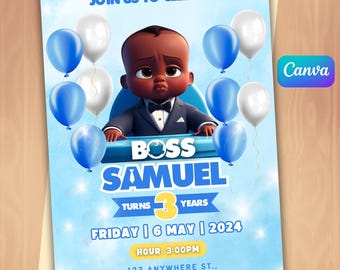 Baby Boss Birthday Invitation: Editable Canva Template