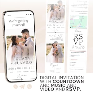 Webeinladung mit eingebautem Countdown-Timer, verfolgbare Karte und Antwortkarte, Canva Template für digitale Hochzeitseinladung, Website-Einladung, Canva Template