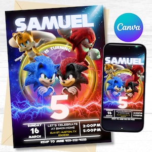Invitación de cumpleaños de Sonic 3, invitación para fiesta de Super Hedgehog Boys, invitación para fiesta de Super Sonic, plantilla de invitación editable de Sonic, SONIC