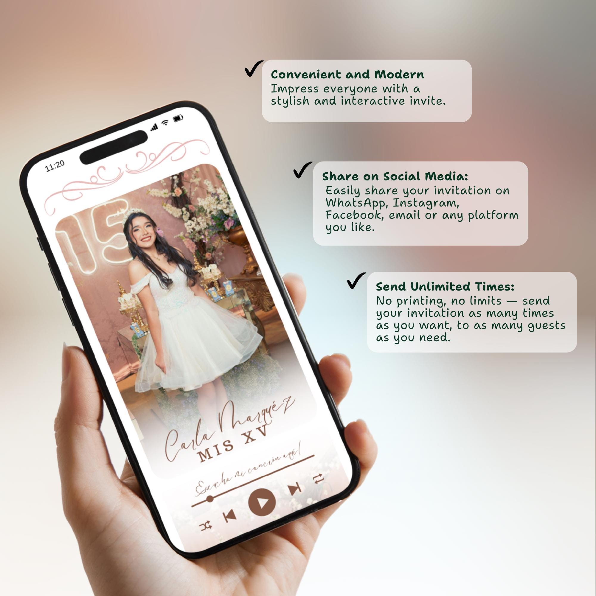 Interactive Quinceañera Web Invitation: RSVP, Music, Countdown - Etsy