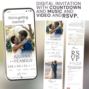 Webeinladung mit eingebautem Countdown-Timer, verfolgbare Karte und Antwortkarte, Canva Template für digitale Hochzeitseinladung, Website-Einladung, Canva Template