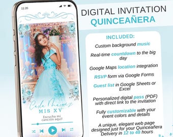 Interactive Quinceañera Web Invitation: RSVP, Music, Countdown
