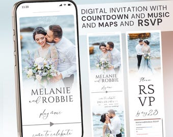 Digital bröllopsinbjudan: OSA, nedräkning, karta – Canva-mall