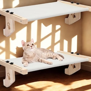 Large Cat Window Perch Hammock Seat, Adjustable Wooden Cat Sill Shelf Bed, No Drilling Cat Window Lounger for Indoor Cats
