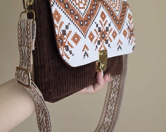 Corduroy Crossbody Bag: Autumn Colors Shoulder Purse