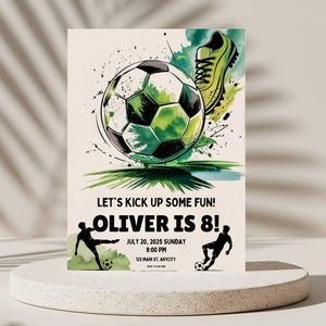 サッカー誕生日パーティーのデジタル招待状テンプレート、印刷可能なデジタルボーイズ電子パーティーカード、編集可能なCanvaテンプレート