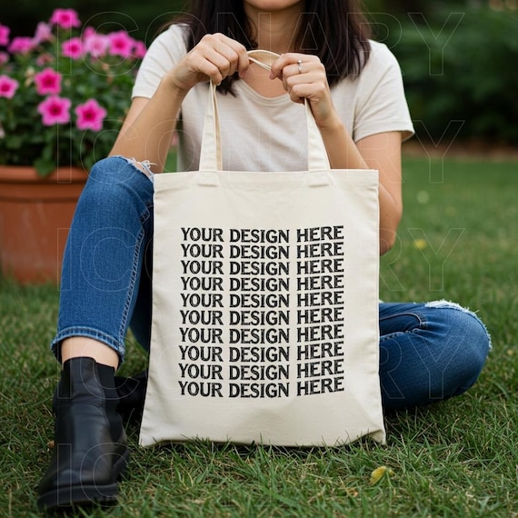 Natural Canvas Tote Bag Mock, 15x16 Shopping Bag Mock up, Boho Model Tote Mockup, Cotton Tote Bag Mock, Outdoor Tote Mock, Simple Tote Bag