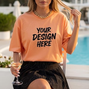 Comfort Colors C1717 Melon Shirt Mockup, Orange C1717 Mock, Comfort Colors Melon Tee, C1717 Melon Shirt Mock, Melon Comfort Tee Mockup